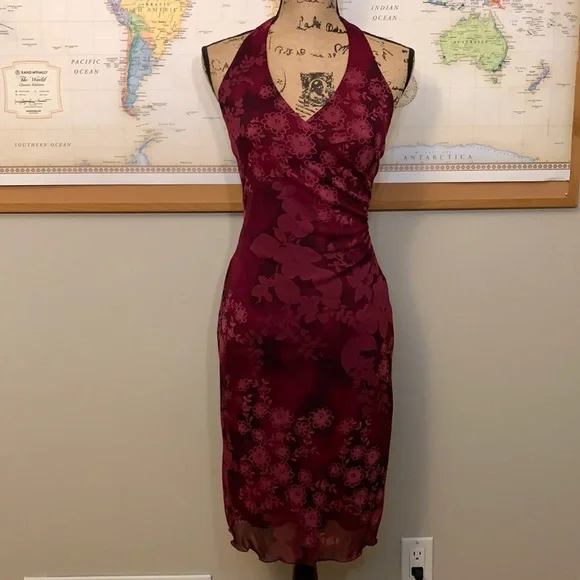 Dresses | Burgundy Floral Midi Halter Dress | Poshmark Dresses | Burgundy Floral Midi Halter Dress | Poshmark